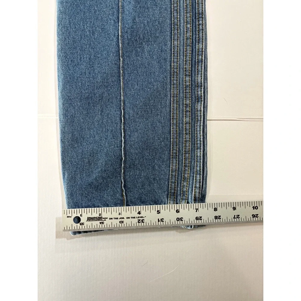 Sold. Adidas Originals Women Blue Pintuck Wide Leg Denim Jeans 3-Stripe Size - Picture 8 of 9